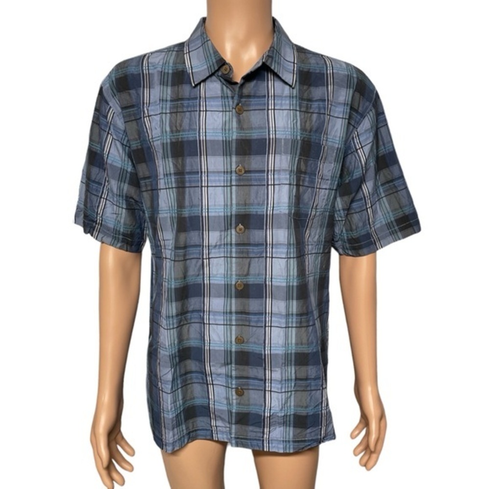 Tommy Bahama Men’s Blue L Silk Check Short Sleeve Button Up Shirt in EUC